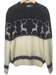 VTG Rob Winter Acrylic Ugly Christmas Sweater Crewneck Reindeer Holiday Large